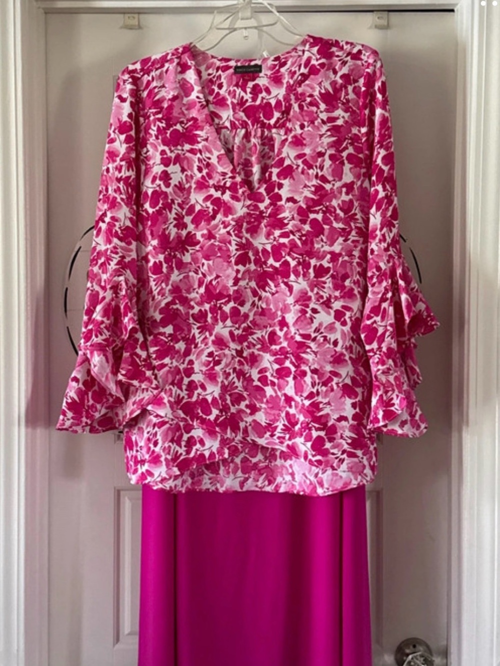 Vince Camuto Pink Floral Blouse with Fuchsia Maxi Skirt